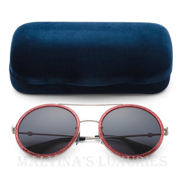GUCCI SUNGLASSES GG0061S 007 ROUND FRAME AVIATOR PINK GLITTER main image 4